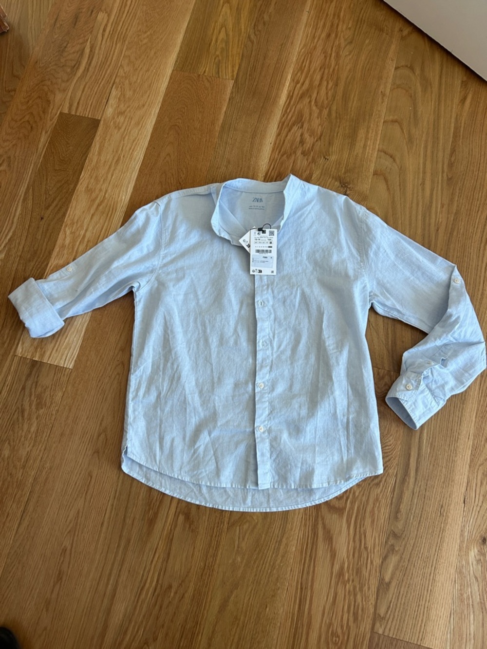 Zara Pale Blue Linen Button-Down Shirt